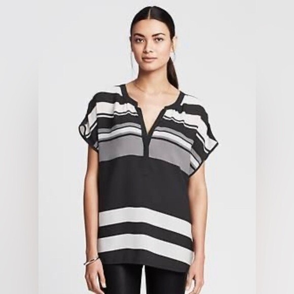 Banana Republic black gray and white color block stripe top size small - Picture 1 of 7